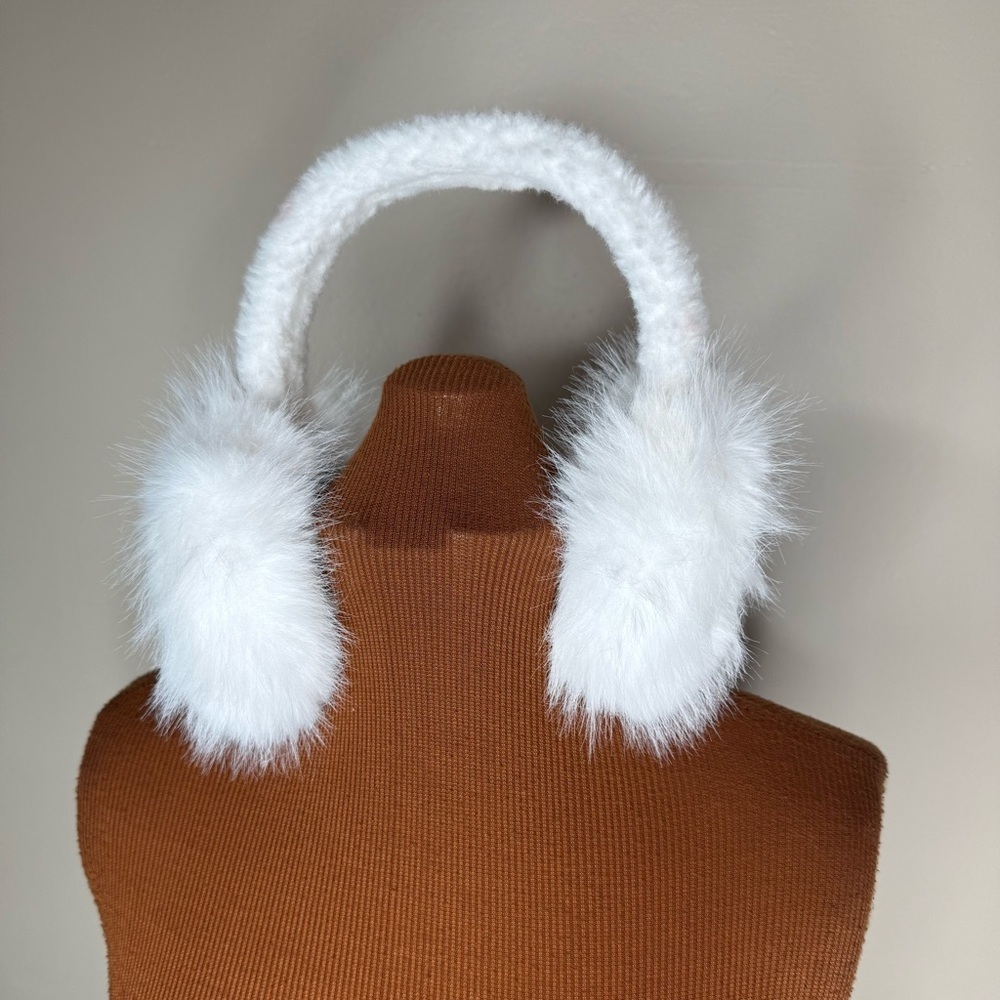 Cozy White Fluffy Earmuffs Faux Rabbit Fur Adult Size